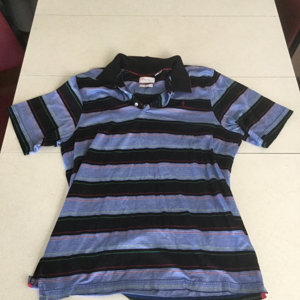 Payne Stewart Navy, Blue, Red, Green Striped Golf Shirt Polo Size Large